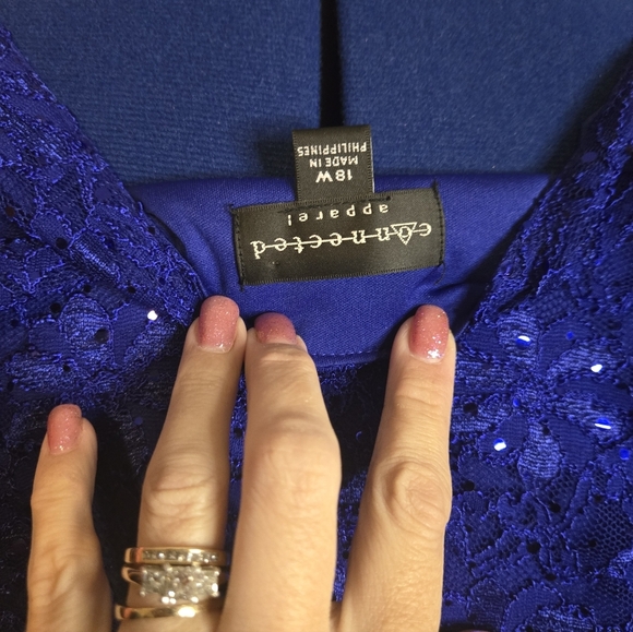Connected Apparel Royal Blue Sequin Cocktail Party Dress - Picture 3 of 6